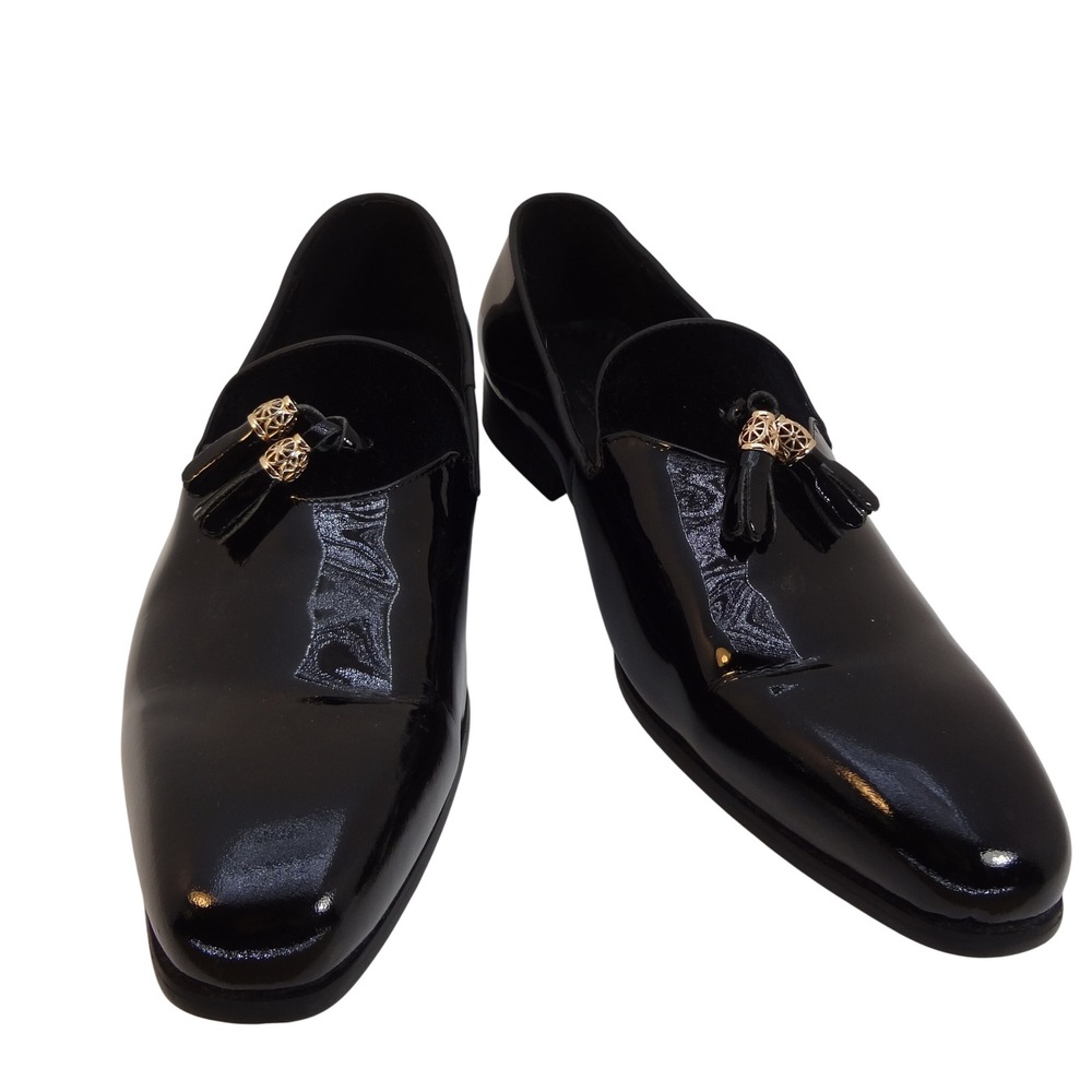 Moretti Gold Label Black Patent Leather‎ Tassel Loafers Men Size 12